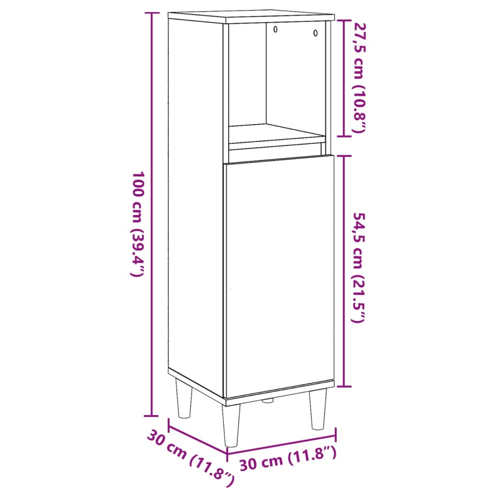 Bathroom cabinet, old wood, 30x30x100 cm, processed wood