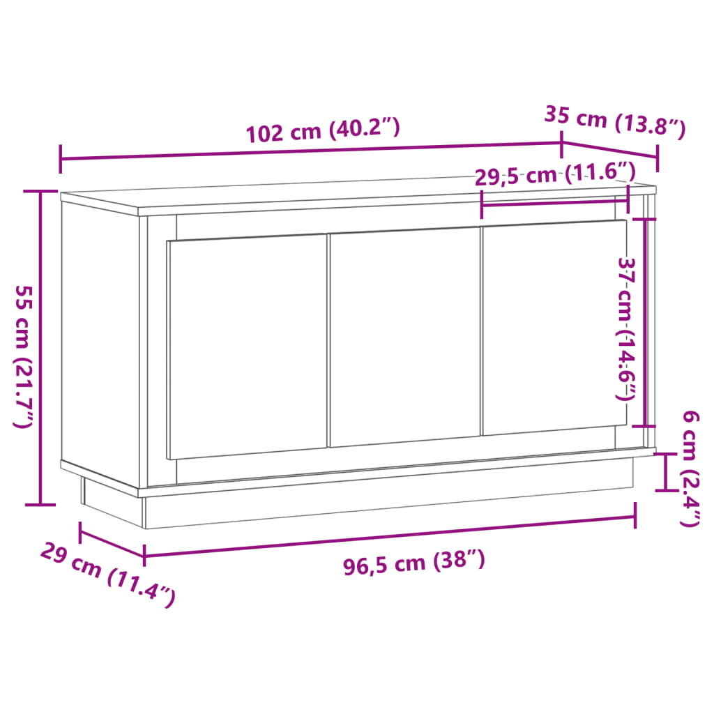 Servantă, stejar artizanal, 102x35x55 cm, lemn prelucrat