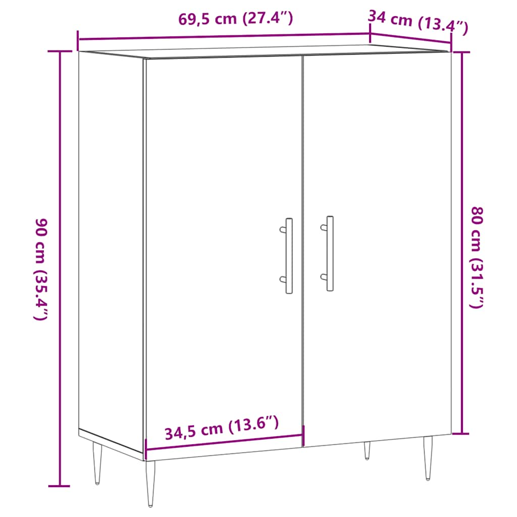 Cabinet, handcrafted oak, 69.5x34x90 cm, processed wood