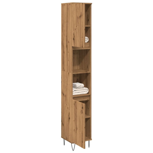 Bathroom cabinet, handcrafted oak, 30x30x190 cm, processed wood