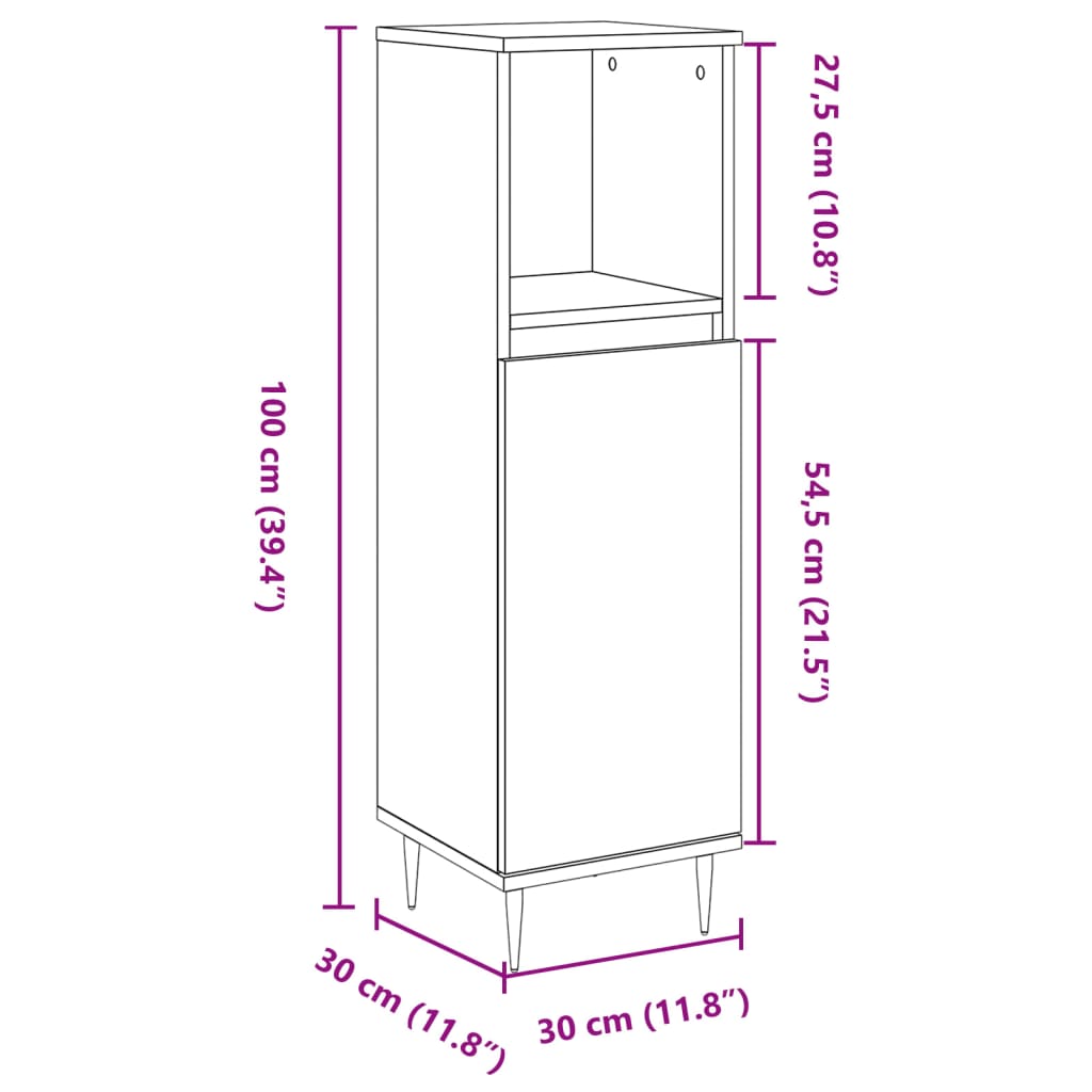 Bathroom cabinet, handcrafted oak, 30x30x100 cm, processed wood