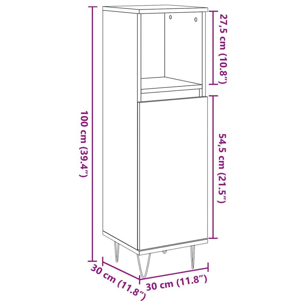 Bathroom cabinet, concrete grey, 30x30x100 cm, engineered wood