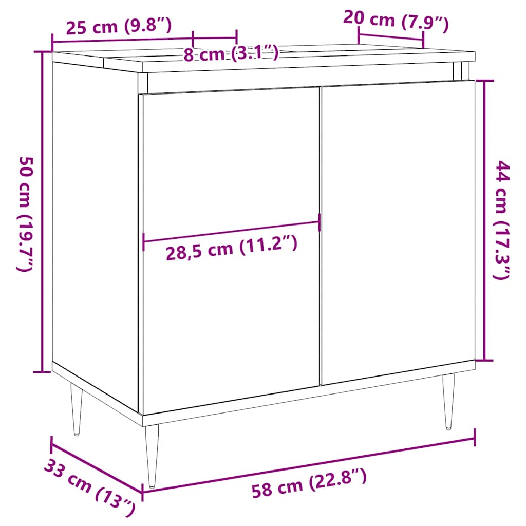 Bathroom cabinet, handcrafted oak, 58x33x60 cm, processed wood