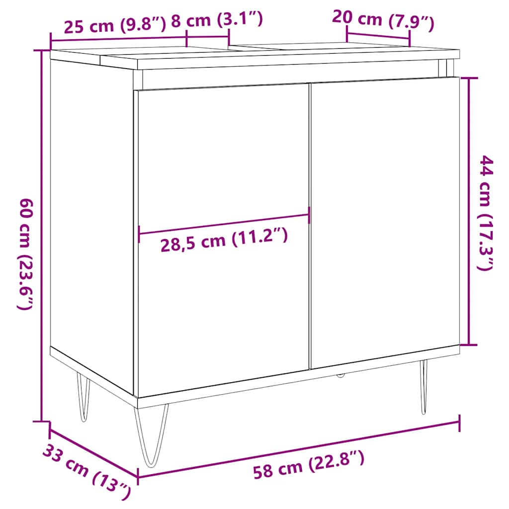 Bathroom cabinet, concrete gray, 58x33x60 cm, processed wood