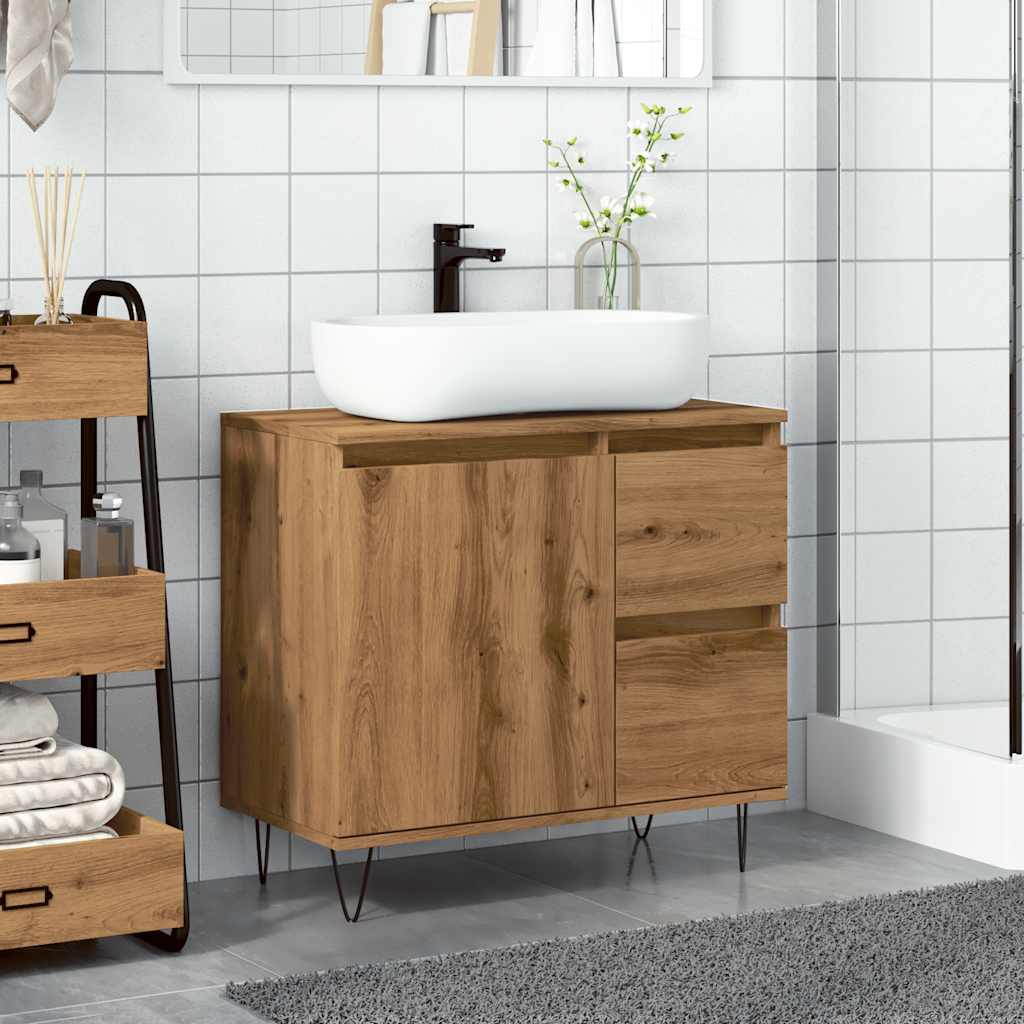 Bathroom sink cabinet, handcrafted oak 65x33x60cm processed wood