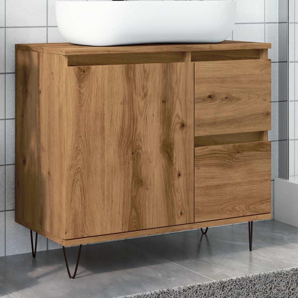 Bathroom sink cabinet, handcrafted oak 65x33x60cm processed wood