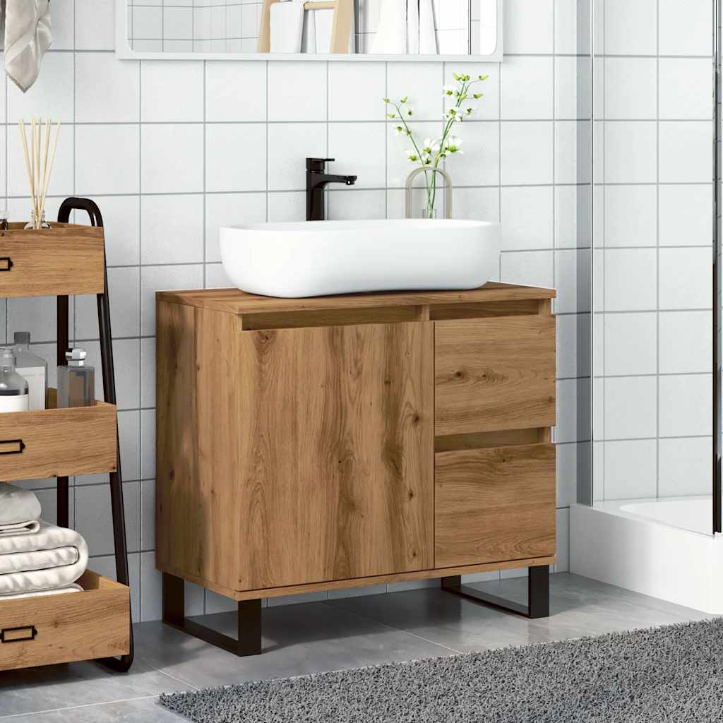 Bathroom sink cabinet, handcrafted oak 65x33x60cm processed wood