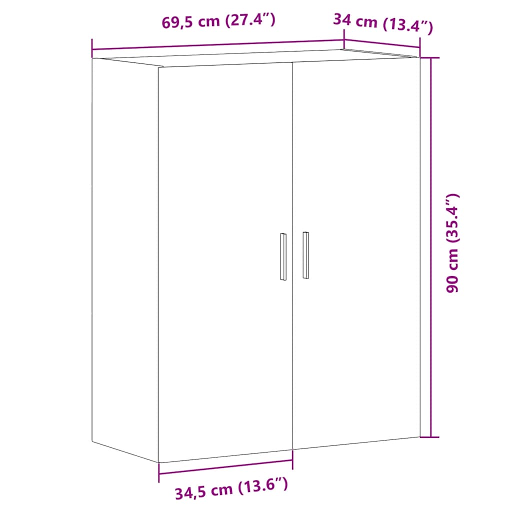 Wall-mounted wardrobe, old wood, 69.5x34x90 cm