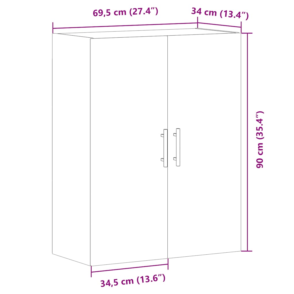 Wall-mounted wardrobe, old wood, 69.5x34x90 cm