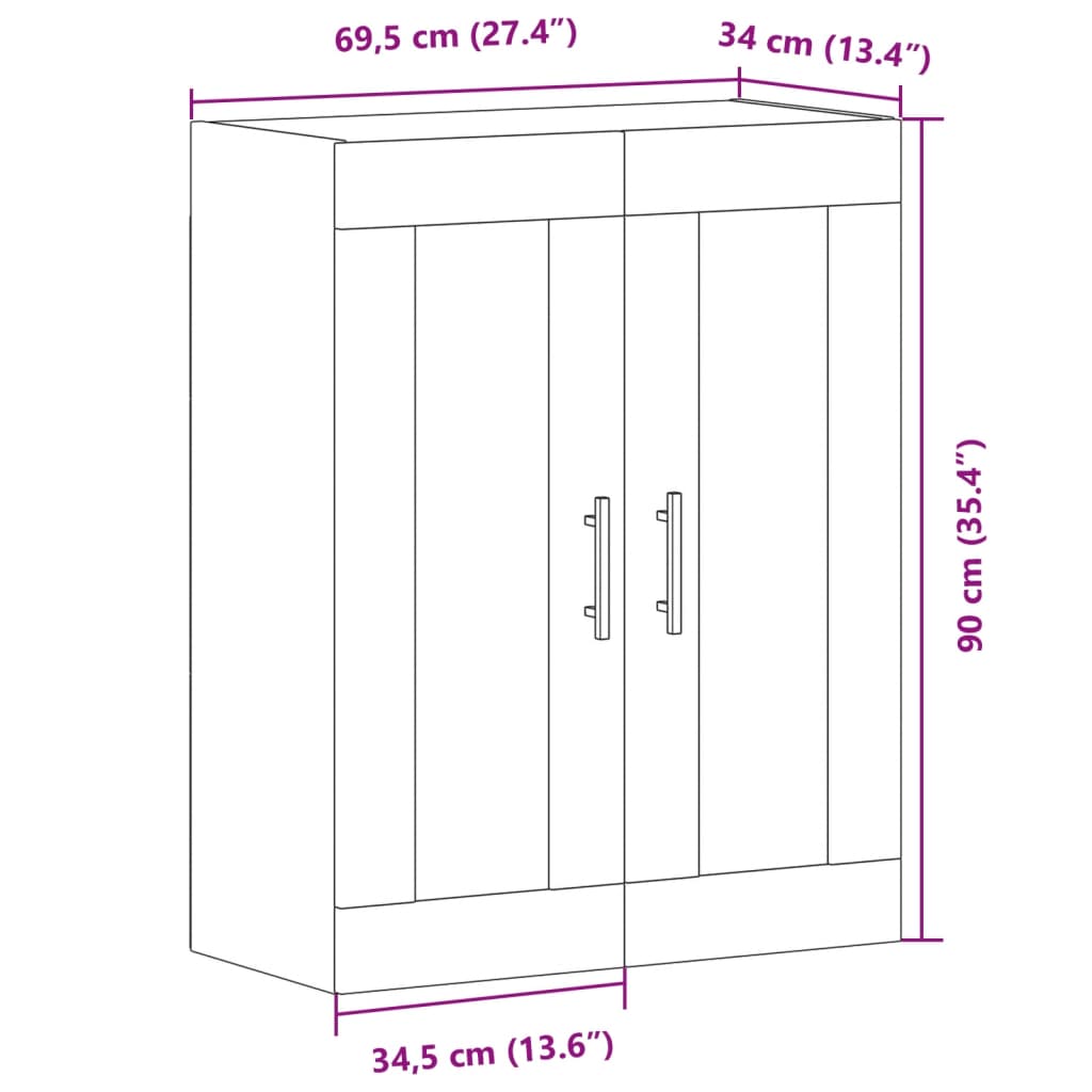 Dulap pe perete stejar artizanal, 69,5x34x90 cm, lemn prelucrat