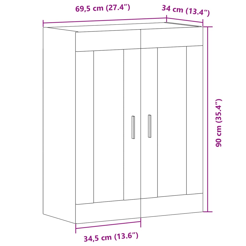 Dulap montat pe perete, stejar artizanal, 69,5x34x90 cm