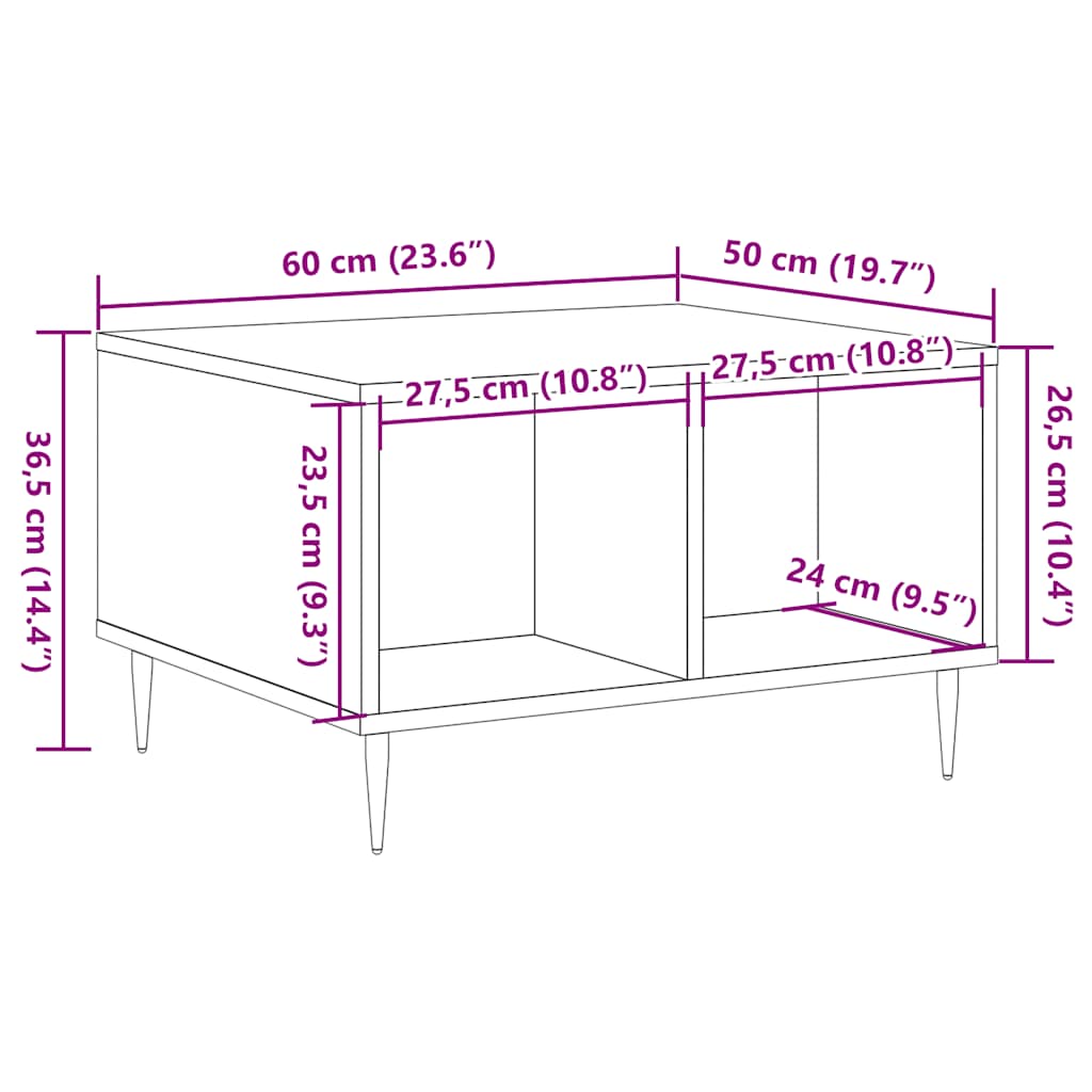 Coffee table, handcrafted oak, 60x50x36.5 cm, processed wood