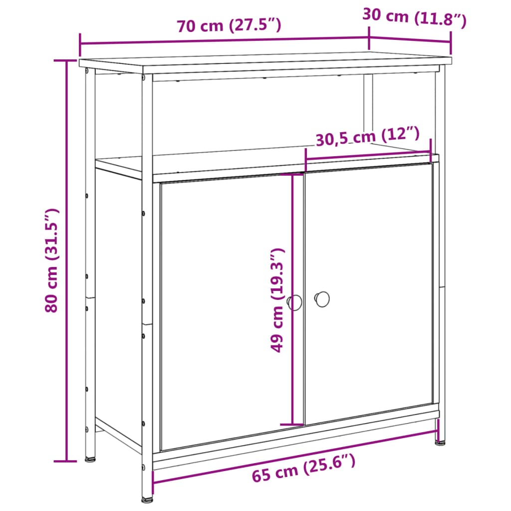 Sideboard, handcrafted oak, 70x30x80 cm, processed wood