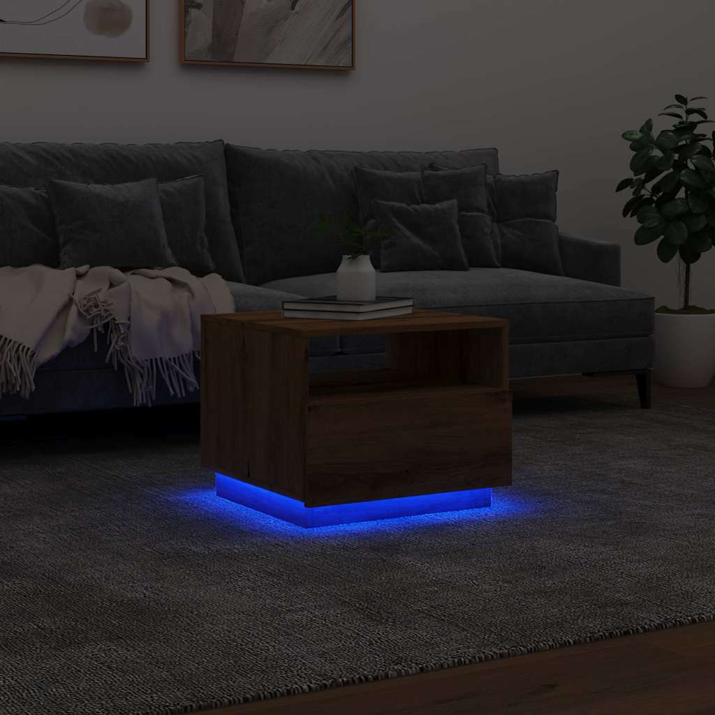 Coffee table with LED lights, handcrafted oak, 50x49x40 cm