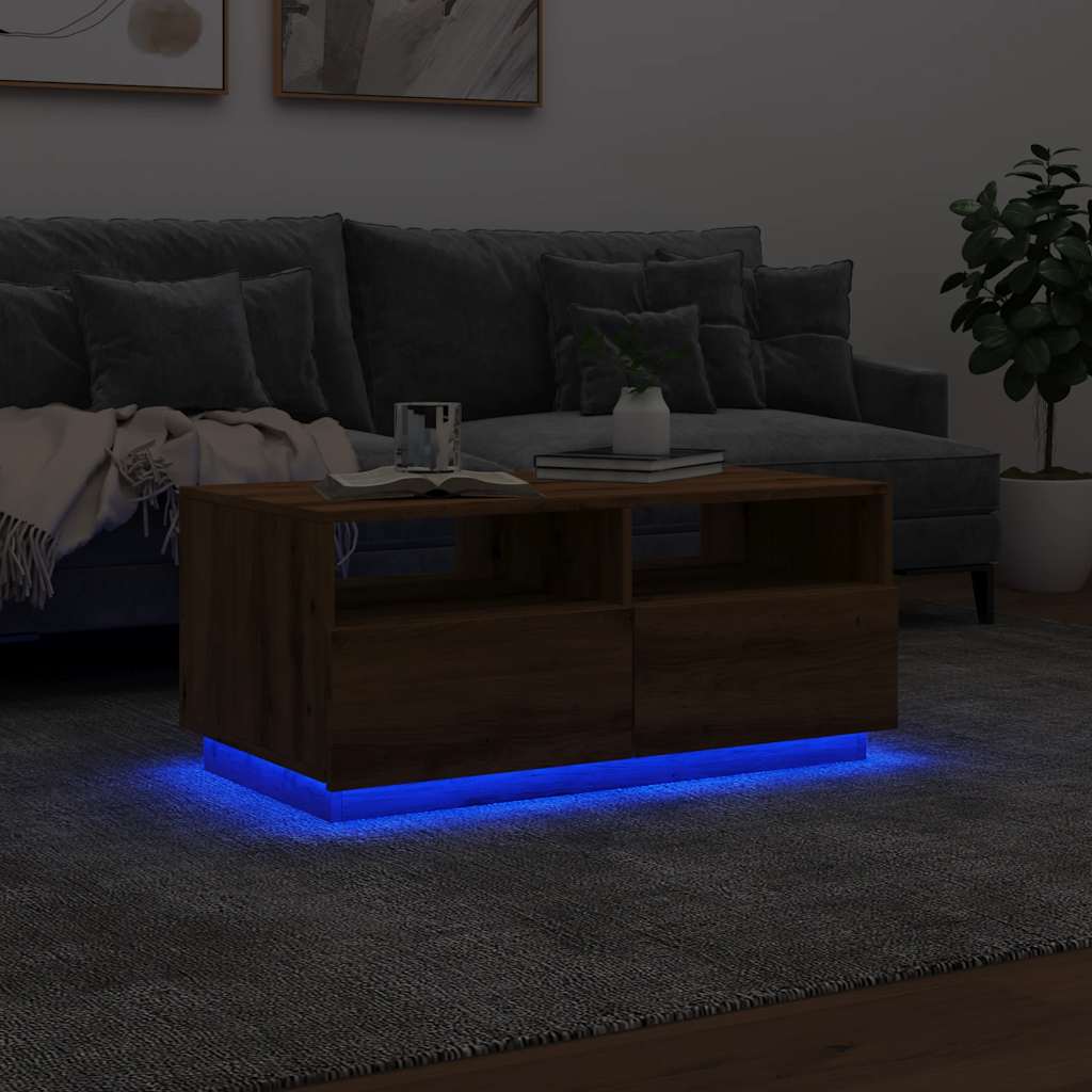 Coffee table with LED lights, handcrafted oak, 90x49x40 cm