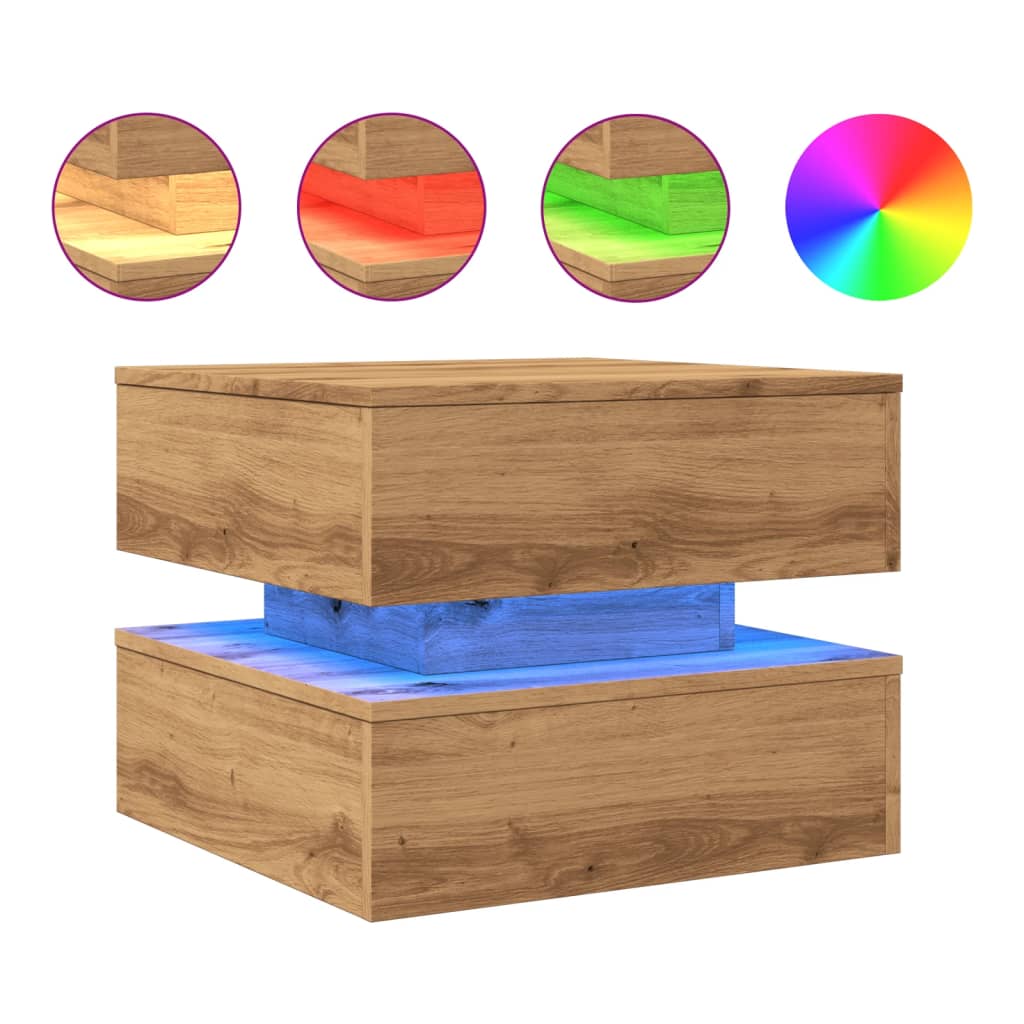 Coffee table with LED lights, handcrafted oak, 50x50x40 cm