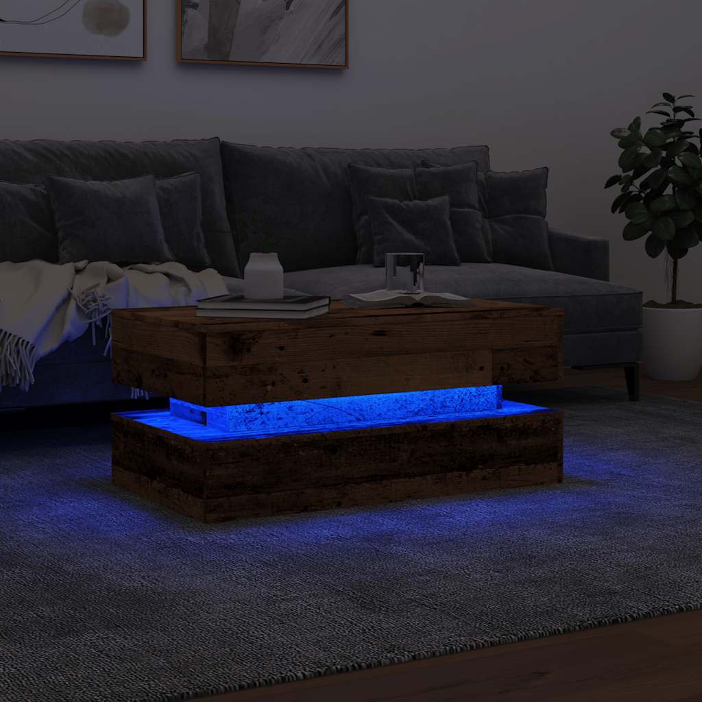 Coffee table with LED lights, old wood, 90x50x40 cm