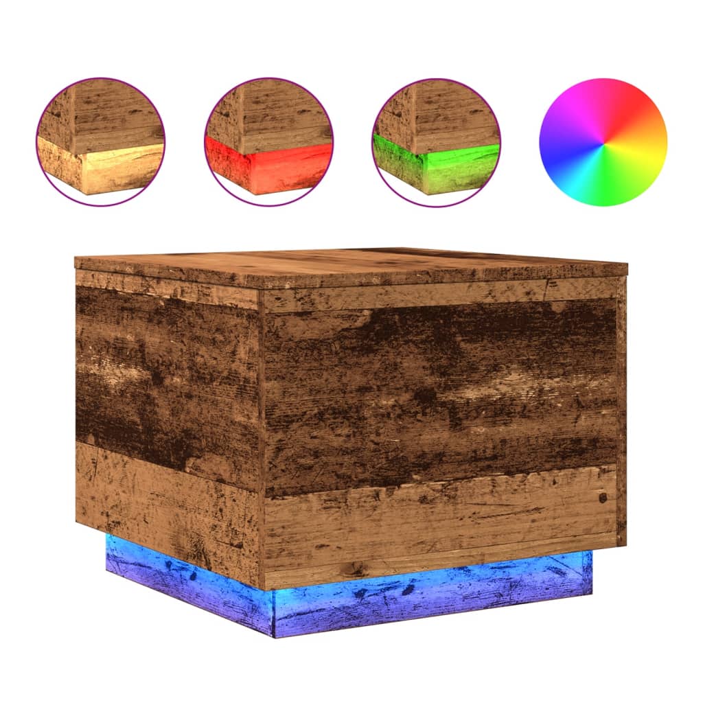 Coffee table with LED lights, old wood, 50x50x40 cm