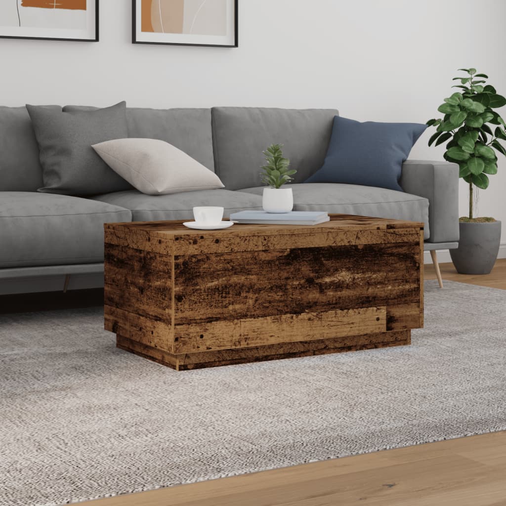 Coffee table with LED lights, old wood, 90x50x40 cm