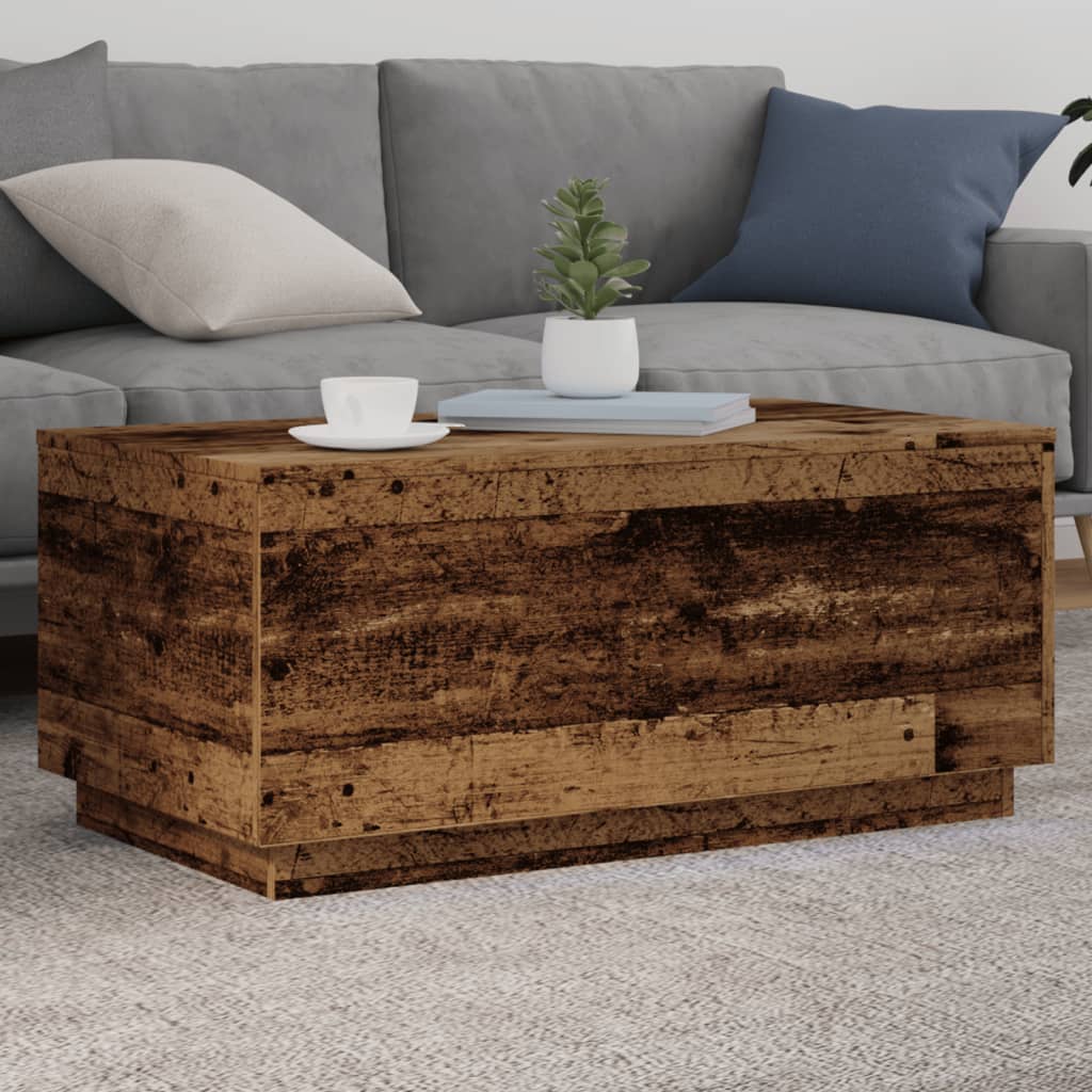 Coffee table with LED lights, old wood, 90x50x40 cm