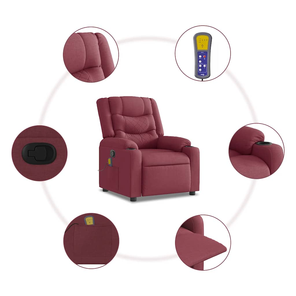 Folding massage chair, wine red, fabric