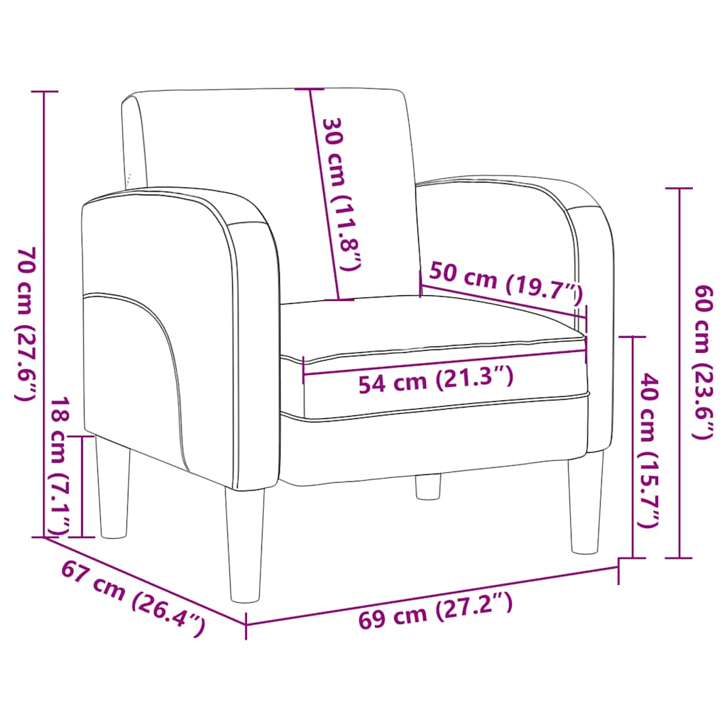 Canapea scaun cu cotiere gri 54 cm piele artificială