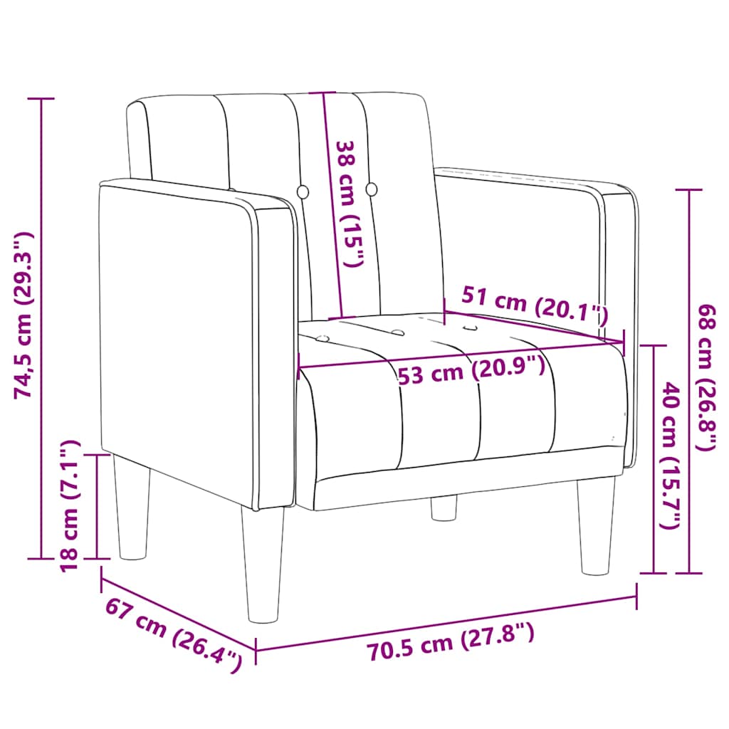 Sofa chair with armrests, light gray, 53 cm, fabric