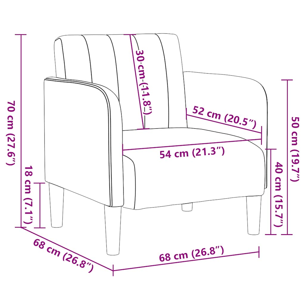 Sofa Chair with Armrests Cream 54 cm Velvet