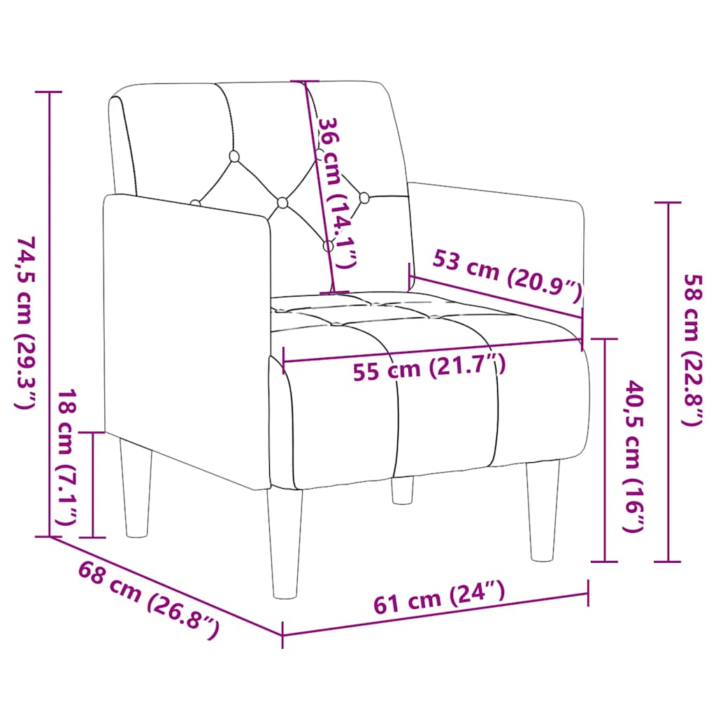 Sofa Chair with armrests, 55 cm, linen