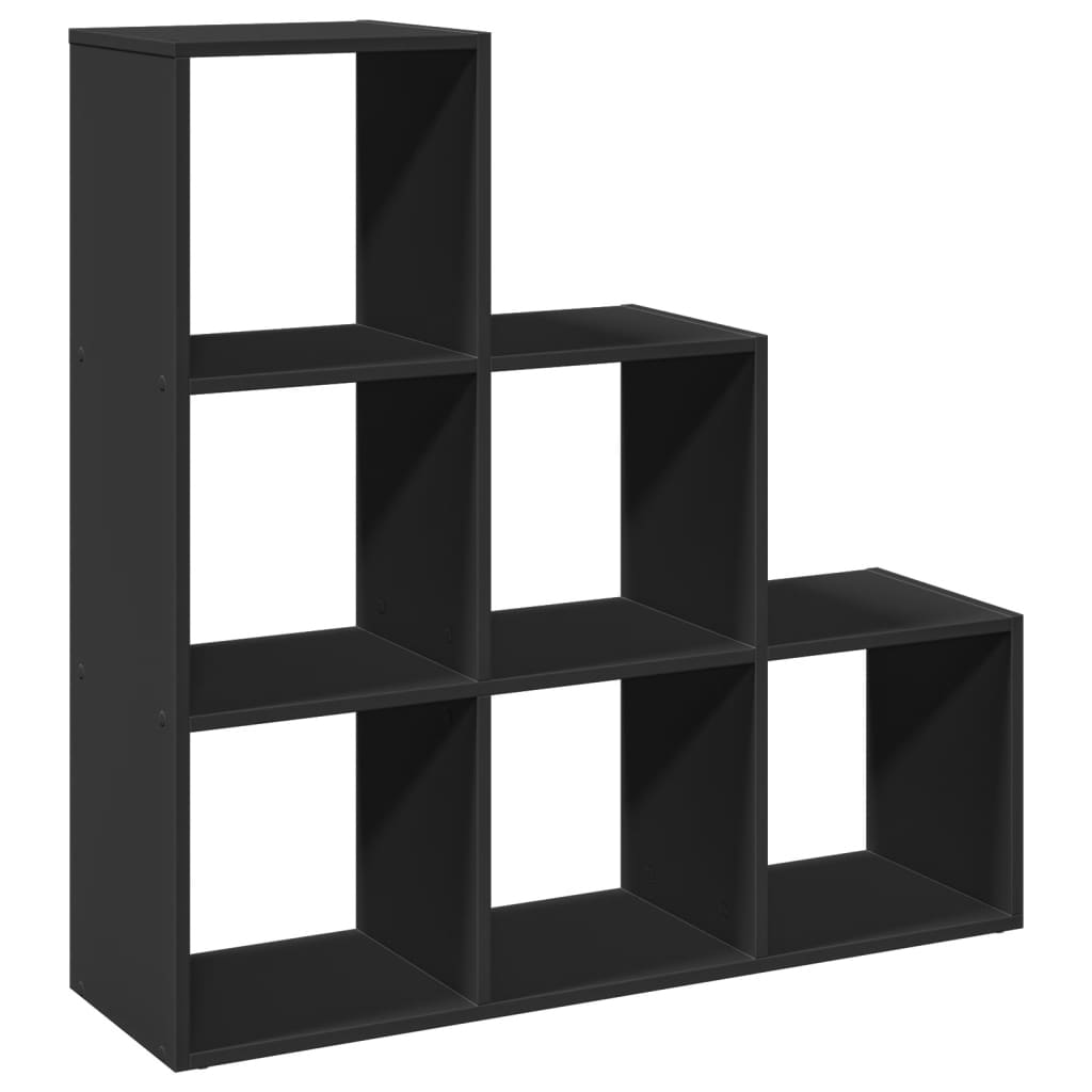 Bookcase/room divider, 3 tiers, black 99x29x99 cm wood