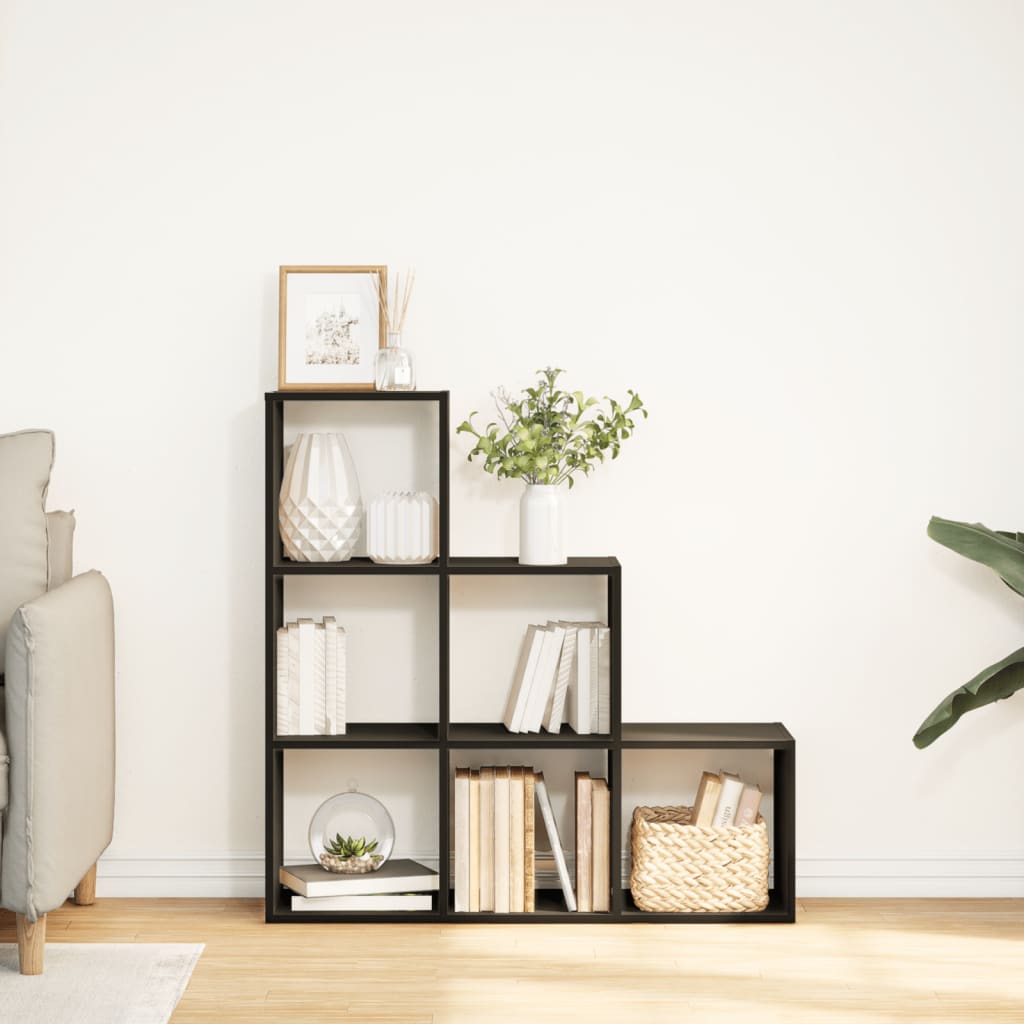 Bookcase/room divider, 3 tiers, black 99x29x99 cm wood