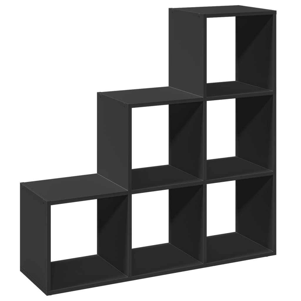 Bookcase/room divider, 3 tiers, black 99x29x99 cm wood