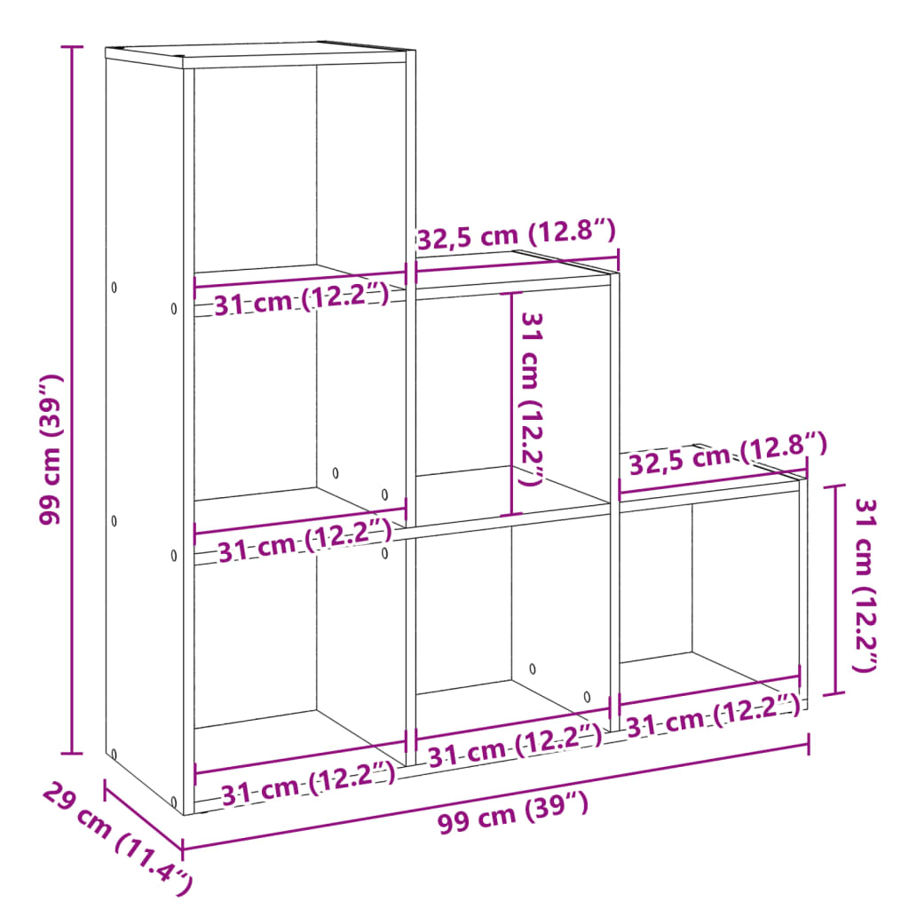 Bookcase/room divider, 3 tiers, black 99x29x99 cm wood