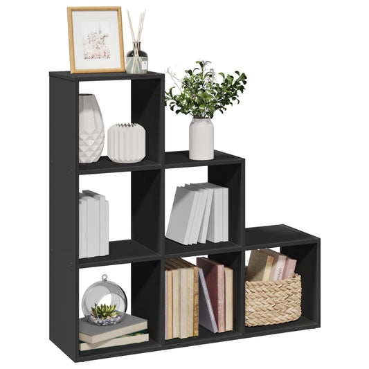 Bookcase/room divider, 3 tiers, black 99x29x99 cm wood