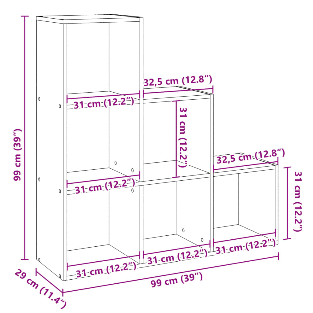 Bookcase/room divider 3 levels, gray, 99x29x99 cm wood