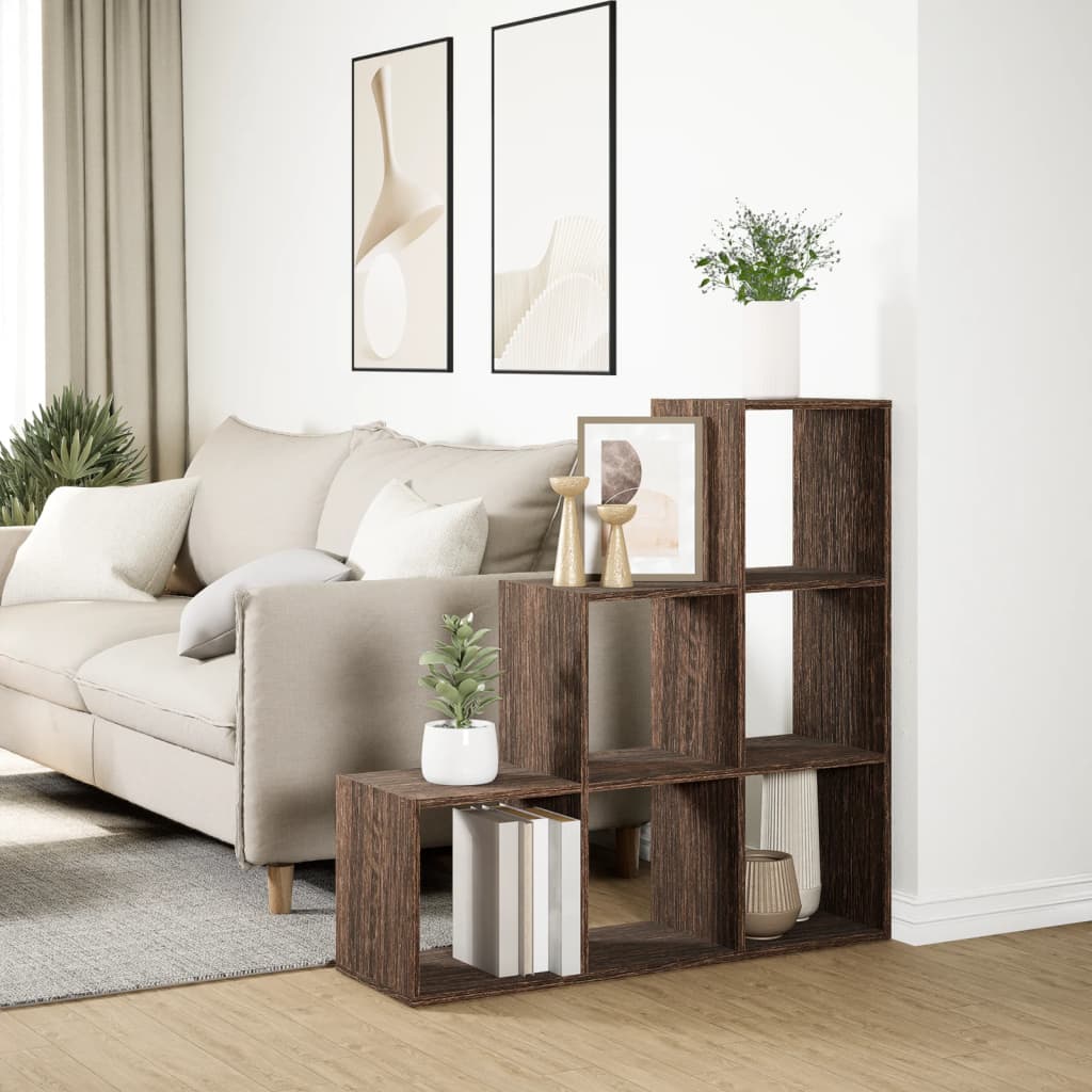 Bookcase/divider 3 levels brown oak 99x29x99 cm wood