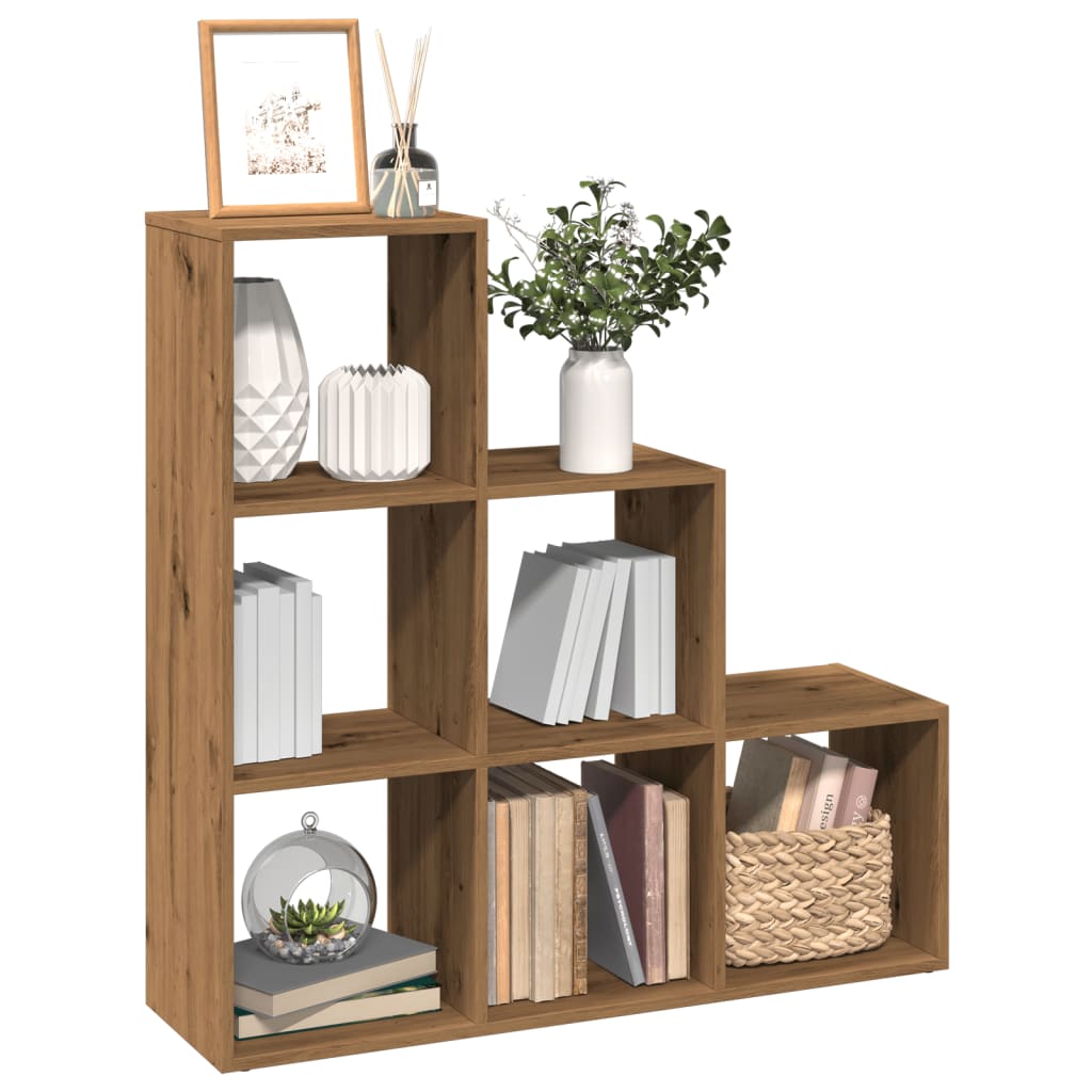 Bookcase/separator 3 levels handcrafted oak 99x29x99 cm wood