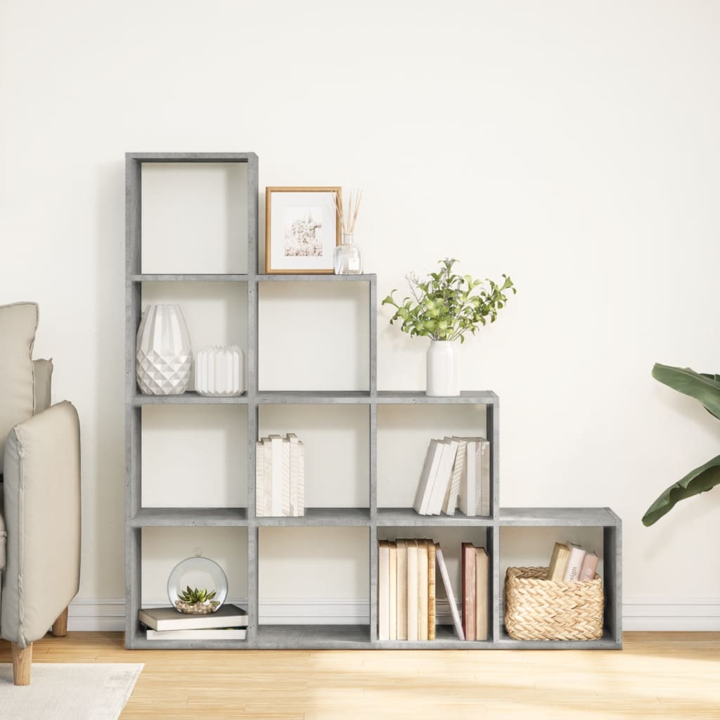 Bookcase/room divider concrete gray 131.5x29x131.5 cm wood