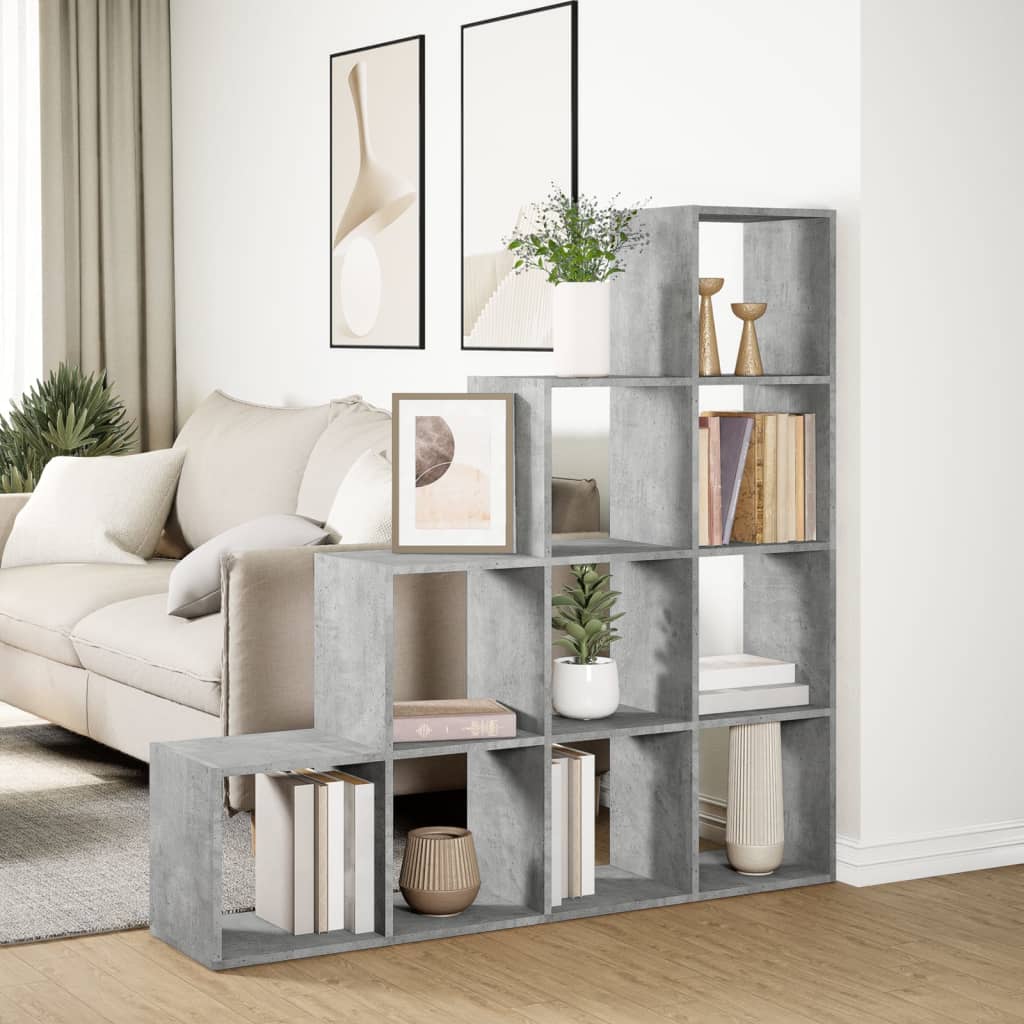 Bookcase/room divider concrete gray 131.5x29x131.5 cm wood