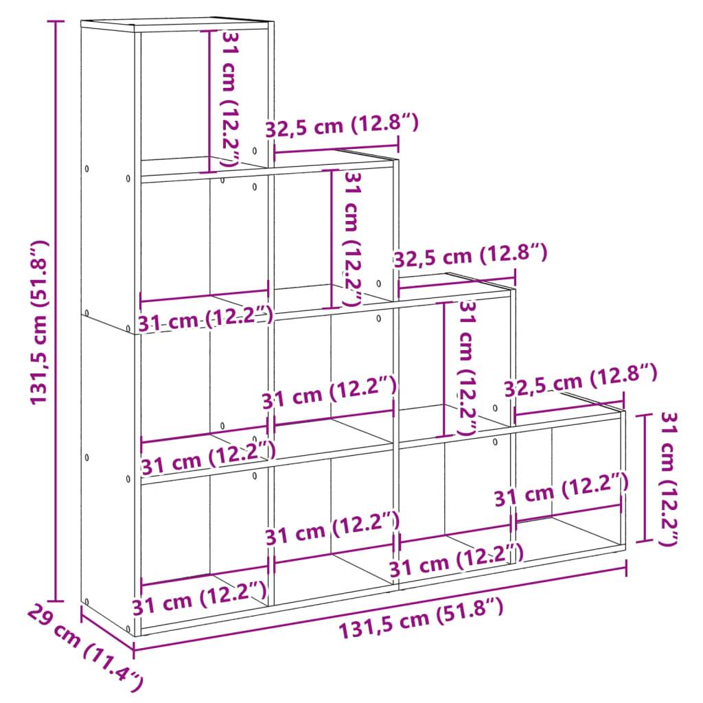 Bookcase/room divider concrete gray 131.5x29x131.5 cm wood