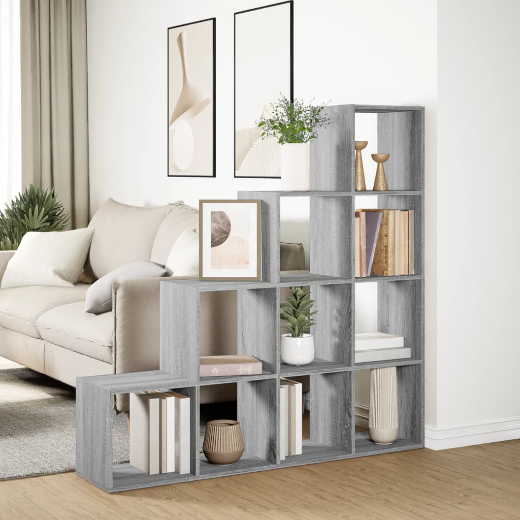 Bookcase/room divider sonoma gray 131.5x29x131.5 cm wood