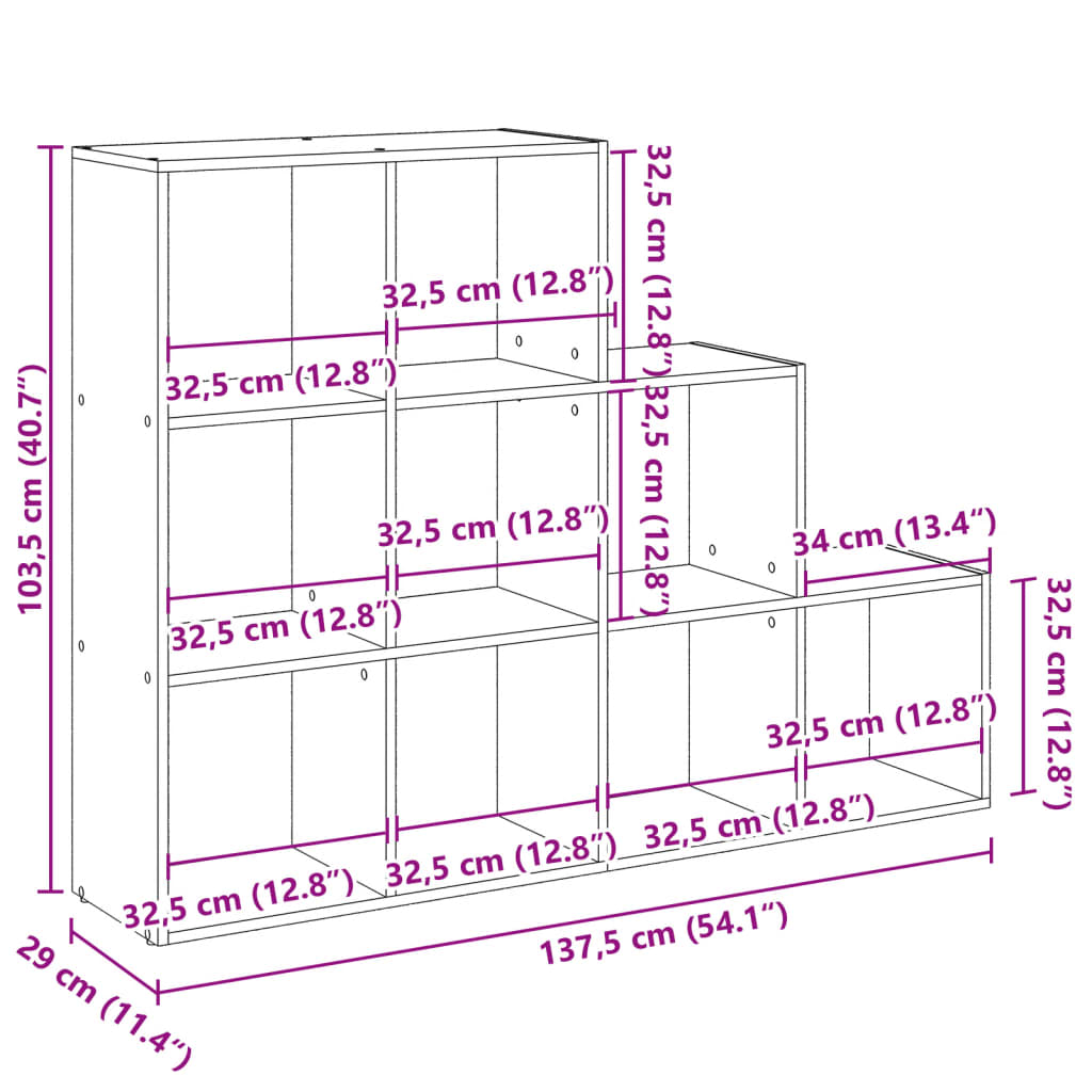 Bookcase/divider 3 levels, white, 137.5x29x103.5 cm wood