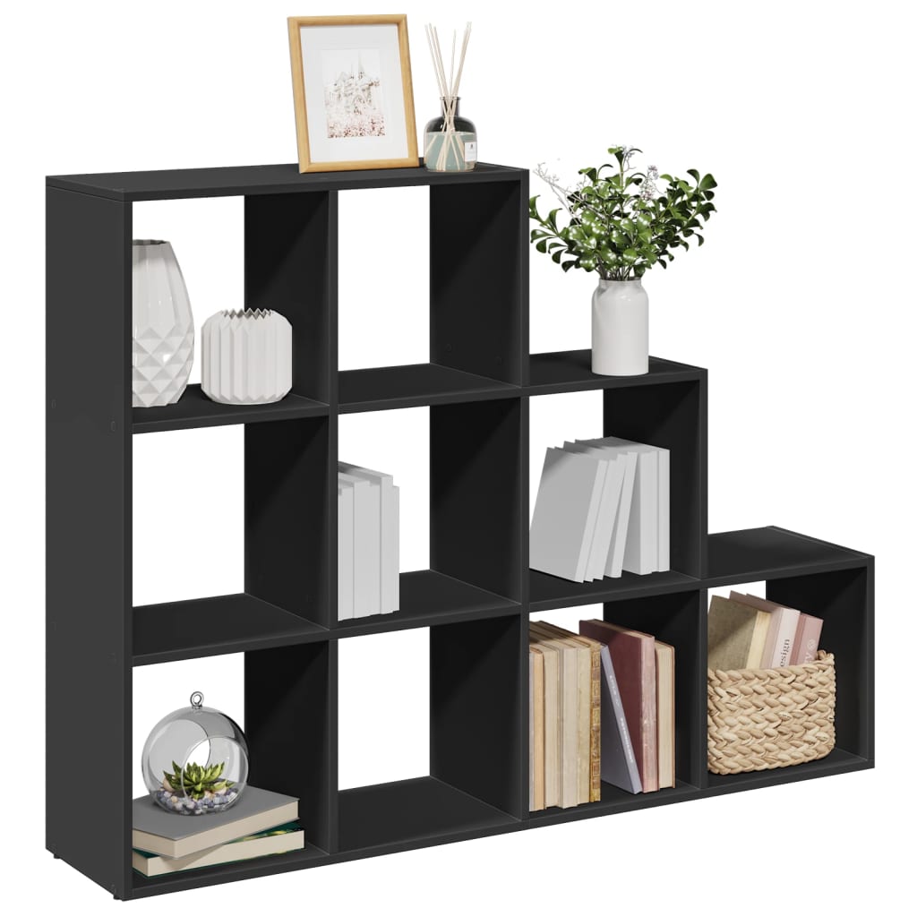 Bookcase/divider 3 levels, black 137.5x29x103.5 cm wood