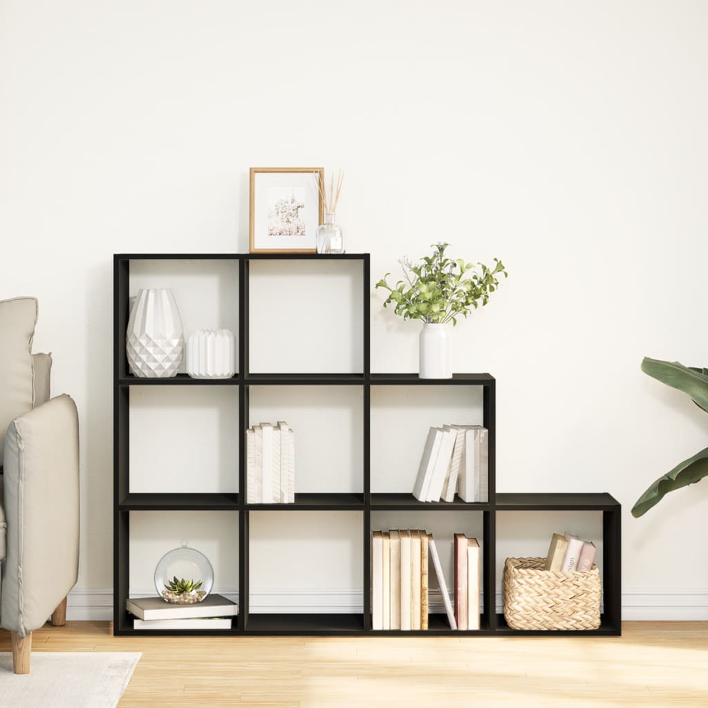 Bookcase/divider 3 levels, black 137.5x29x103.5 cm wood