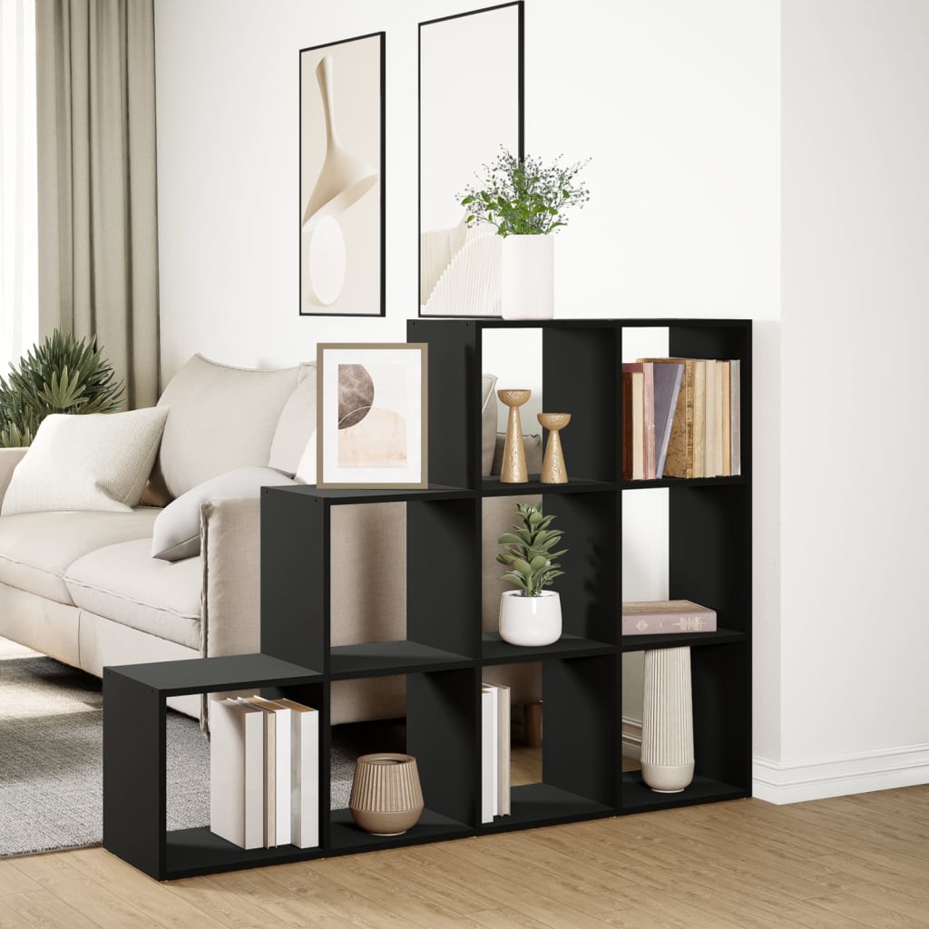 Bookcase/divider 3 levels, black 137.5x29x103.5 cm wood