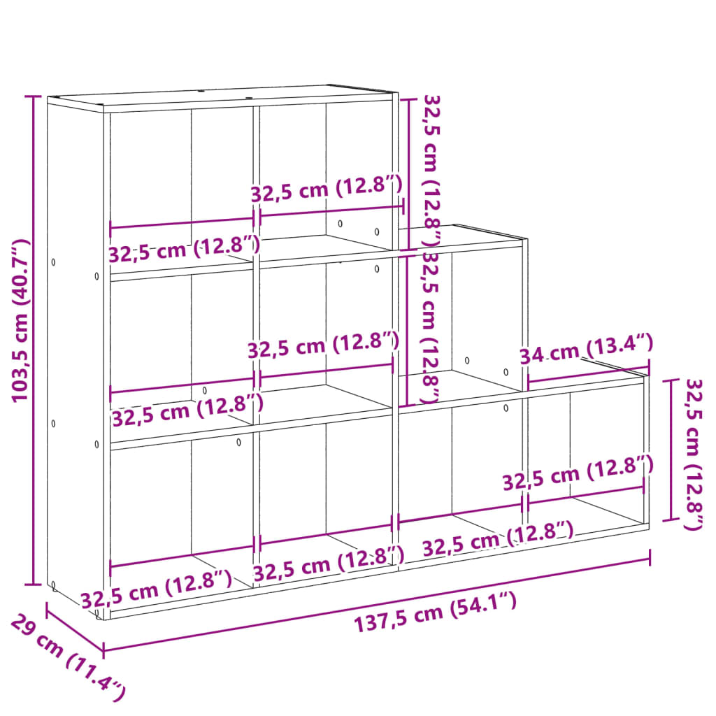 Bookcase/divider 3 levels, black 137.5x29x103.5 cm wood