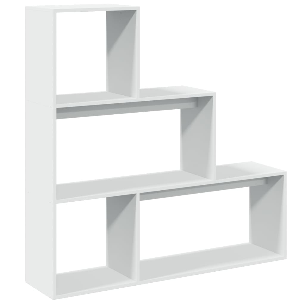 Bookcase/room divider 3 levels, white, 123x29x123 cm wood