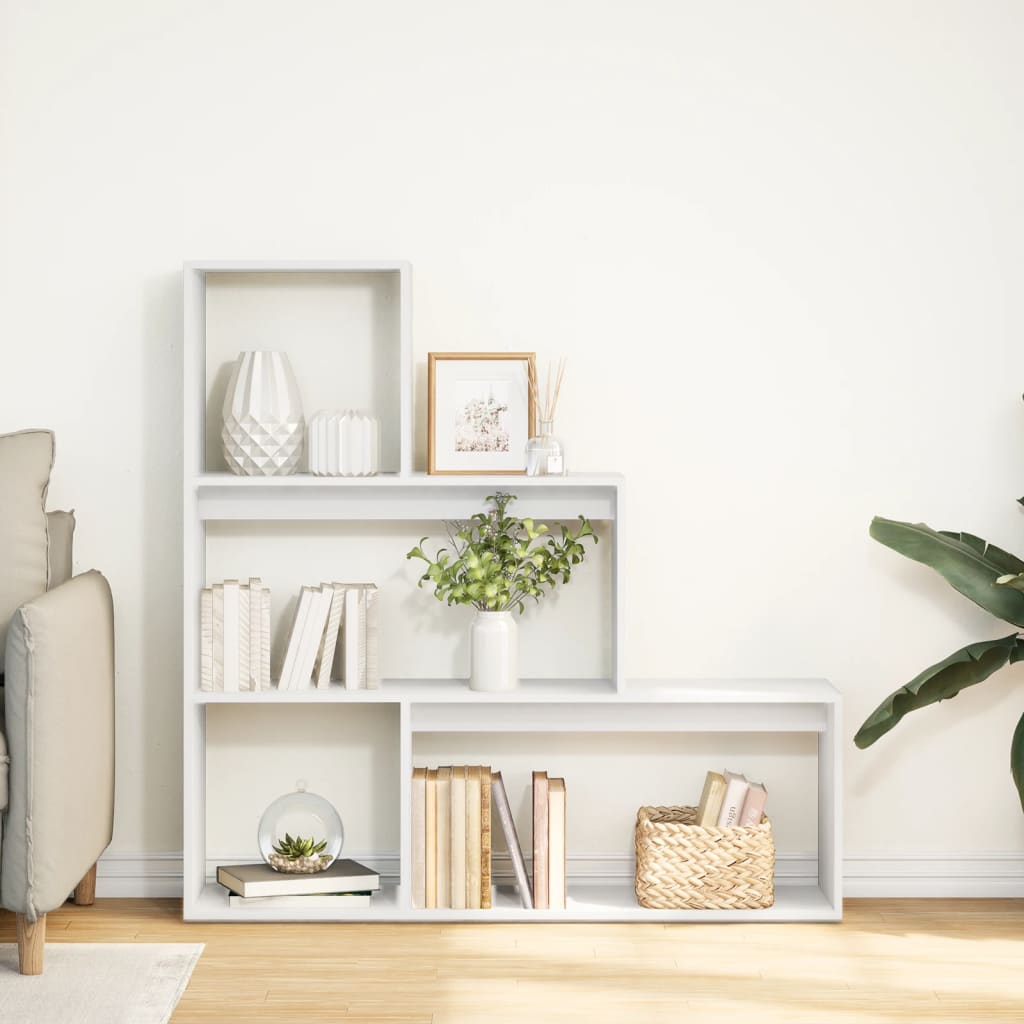 Bookcase/room divider 3 levels, white, 123x29x123 cm wood