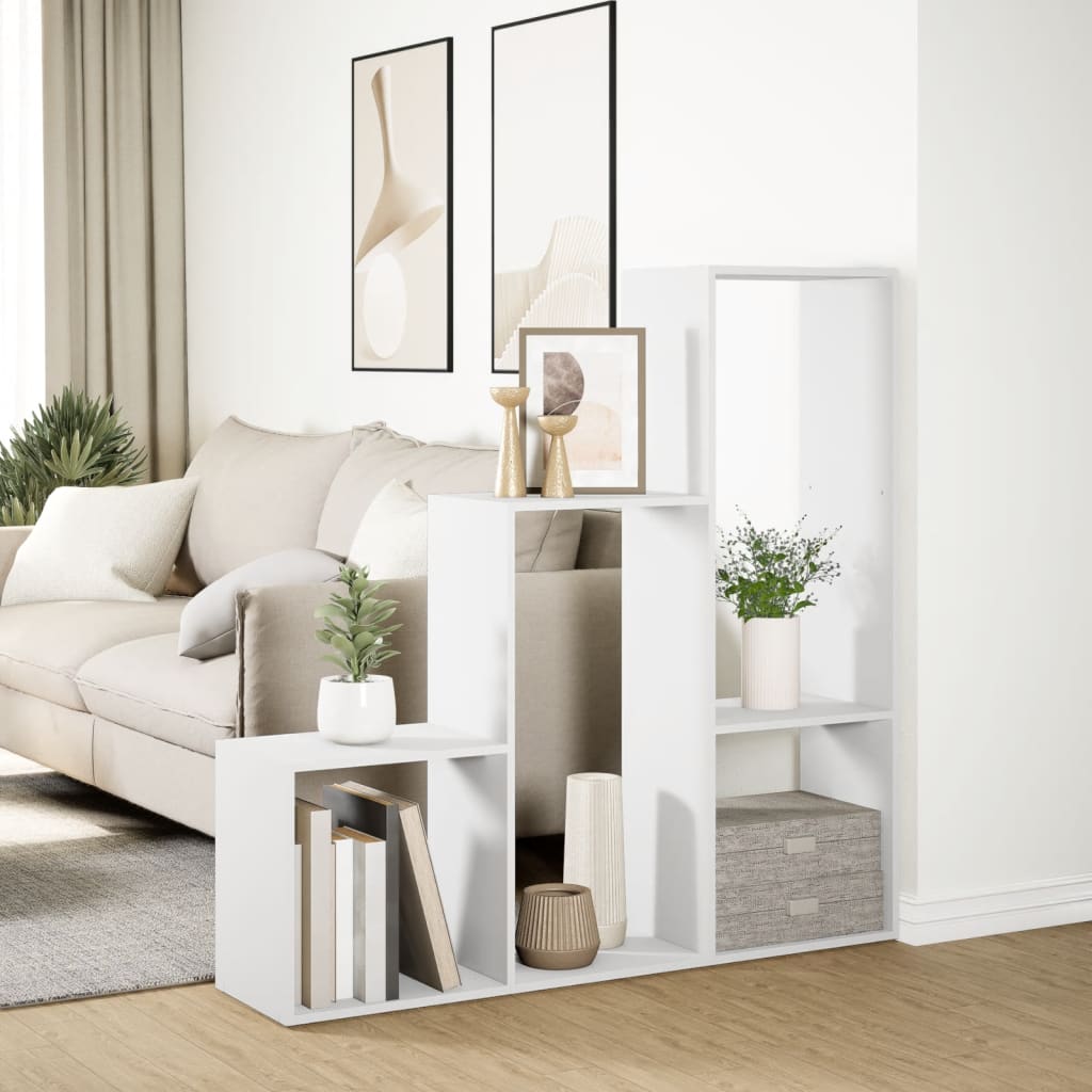 Bookcase/room divider 3 levels, white, 123x29x123 cm wood