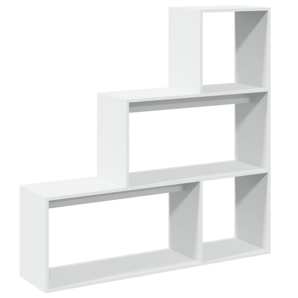 Bookcase/room divider 3 levels, white, 123x29x123 cm wood